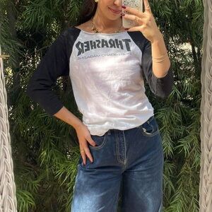 White and black Thrasher skater tee sz s